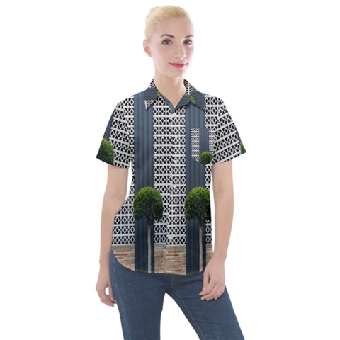 Exterior-building-pattern Women s Short Sleeve Pocket Shirt by artworkshop