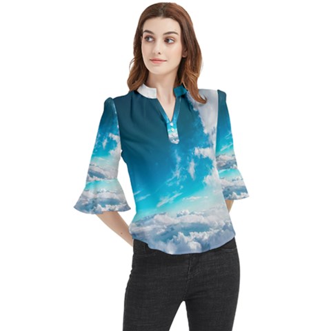 Landscape Sky Clouds Hd Wallpaper Loose Horn Sleeve Chiffon Blouse by artworkshop