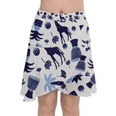 Cute Safari Animals Blue Giraffe Chiffon Wrap Front Skirt by Stikle