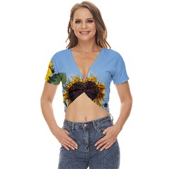 Sunflower Flower Yellow Twist Front Crop Top by artworkshop