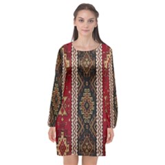 Uzbek Pattern In Temple Long Sleeve Chiffon Shift Dress  by artworkshop