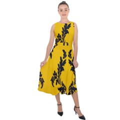 Yellow Regal Filagree Pattern Midi Tie-back Chiffon Dress by artworkshop