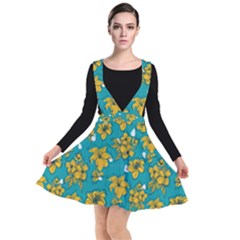 Turquoise And Yellow Floral Plunge Pinafore Dress by fructosebat