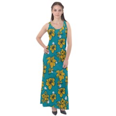 Turquoise And Yellow Floral Sleeveless Velour Maxi Dress by fructosebat