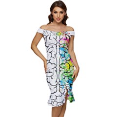 Brain-mind-psychology-idea-drawing Off Shoulder Ruffle Split Hem Bodycon Dress by Jancukart