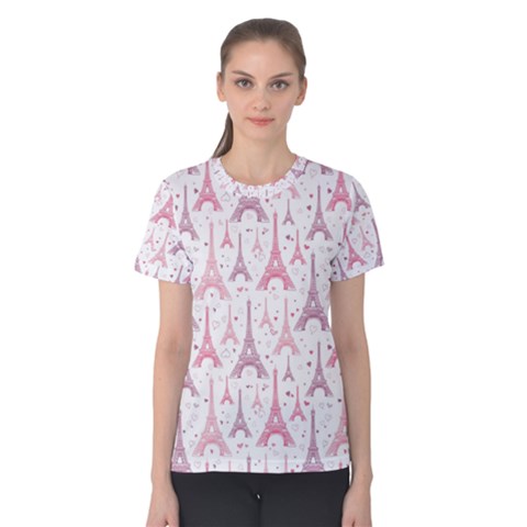 Eiffel Tower Pattern Wallpaper Women s Cotton Tee by Ravend