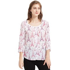 Eiffel Tower Pattern Wallpaper Chiffon Quarter Sleeve Blouse by Ravend