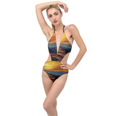 Ocean Sunset Sea Ocean Sunset Plunging Cut Out Swimsuit by Ravend