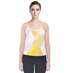 Abstract T- Shirt Yellow Chess Cell Abstract Pattern T- Shirt Velvet Spaghetti Strap Top by maxcute