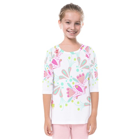 Batik T- Shirt Batik Floral Pattern T- Shirt Kids  Quarter Sleeve Raglan Tee by maxcute