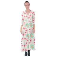 Batik T- Shirt Flowers Batik Pattern T- Shirt Button Up Maxi Dress by maxcute