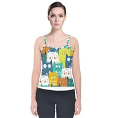 Cat T- Shirt Cute Cats Colorful Seamless Pattern T- Shirt Velvet Spaghetti Strap Top by maxcute