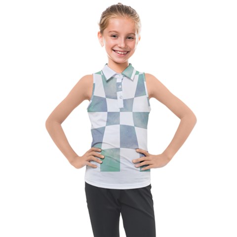 Checkerboard T- Shirt Psychedelic Watercolor Check Aqua T- Shirt Kids  Sleeveless Polo Tee by maxcute