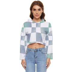 Checkerboard T- Shirt Psychedelic Watercolor Check Aqua T- Shirt Women s Lightweight Cropped Hoodie