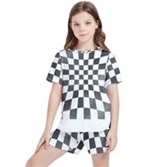 Checkerboard T- Shirt Watercolor Psychedelic Checkerboard T- Shirt Kids  Tee And Sports Shorts Set by maxcute