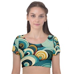 Waves Velvet Short Sleeve Crop Top  by fructosebat