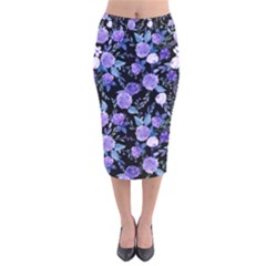 Dark Floral Velvet Midi Pencil Skirt by fructosebat