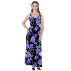 Dark Floral Sleeveless Velour Maxi Dress by fructosebat