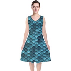 Teal Scales! V-neck Midi Sleeveless Dress  by fructosebat