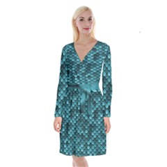 Teal Scales! Long Sleeve Velvet Front Wrap Dress by fructosebat