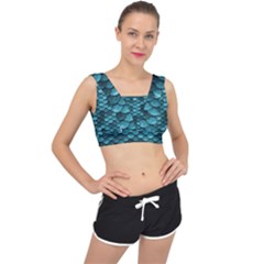 Teal Scales! V-back Sports Bra by fructosebat