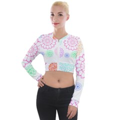 Flower Pattern T- Shirt Colorful Groovy Flower Pattern Outline T- Shirt Long Sleeve Cropped Velvet Jacket by maxcute