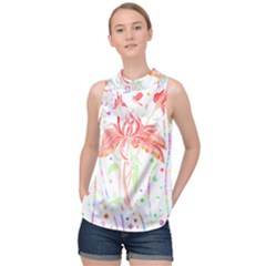 Flowers Illustration T- Shirtflowers T- Shirt (4) High Neck Satin Top by maxcute