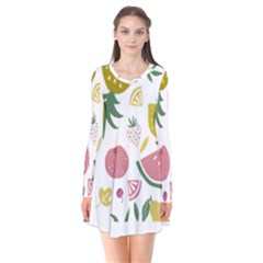 Fruits T- Shirt Funny Summer Fruits Collage Fruit Bright Colors T- Shirt Long Sleeve V-neck Flare Dress by maxcute