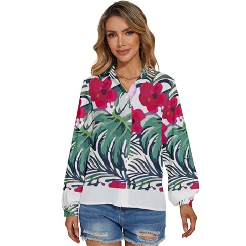 Hawaii T- Shirt Hawaii Antler Garden T- Shirt Women s Long Sleeve Button Down Shirt by maxcute