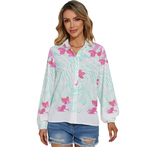 Hawaii T- Shirt Hawaii Flower Bird Fashion T- Shirt Women s Long Sleeve Button Down Shirt by maxcute