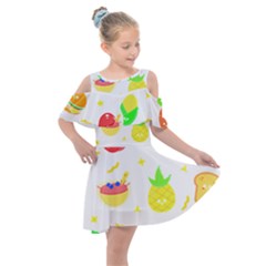 Kawaii Doodle T- Shirt Kawaii Doodle Food Illustration T- Shirt Kids  Shoulder Cutout Chiffon Dress by maxcute