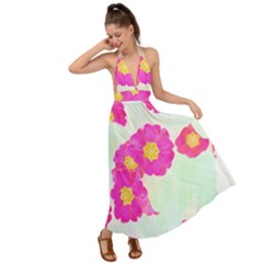 Primrose T- Shirt Pink Primula Primrose Flower Design T- Shirt Backless Maxi Beach Dress by maxcute