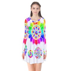 Rainbow Flowers T- Shirt Rainbow Psychedelic Floral Power Pattern T- Shirt Long Sleeve V-neck Flare Dress by maxcute