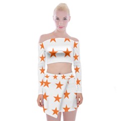 Stars T- Shirt Star Pattern - Orange T- Shirt Off Shoulder Top With Mini Skirt Set by maxcute