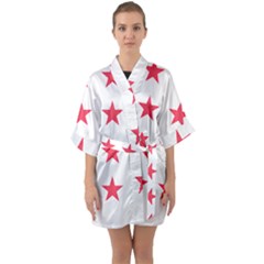 Stars T- Shirt Star Pattern - Red T- Shirt Half Sleeve Satin Kimono  by maxcute