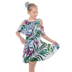 Tropical T- Shirt Tropical Bloom Wool Flowers T- Shirt Kids  Shoulder Cutout Chiffon Dress by maxcute