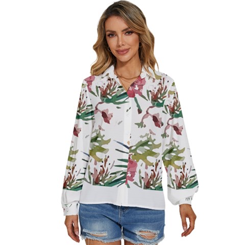 Tropical T- Shirt Tropical Bright Woods T- Shirt Women s Long Sleeve Button Down Shirt by maxcute