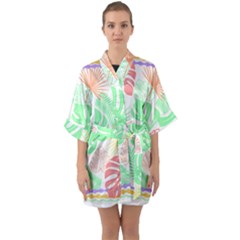 Tropical T- Shirt Tropical Leaves T- Shirt Half Sleeve Satin Kimono  by maxcute