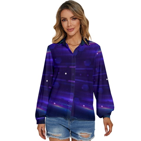 Abstract Colorful Pattern Design Women s Long Sleeve Button Down Shirt by Ravend