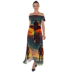 Leadership Alien Soldier Warrior Fantasy Off Shoulder Open Front Chiffon Dress by Ravend