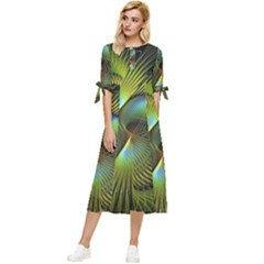 Digitalart  Waves Bow Sleeve Chiffon Midi Dress by Sparkle