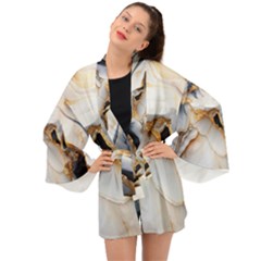 Marble Stone Abstract Gold White Color Colorful Long Sleeve Kimono by Pakemis