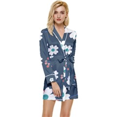 Floral Digital Background Long Sleeve Satin Robe by Ravend