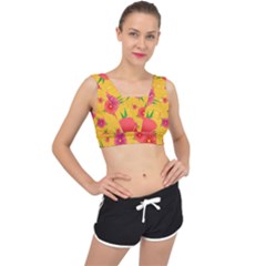 Background Flowers Floral Pattern V-back Sports Bra by Ravend