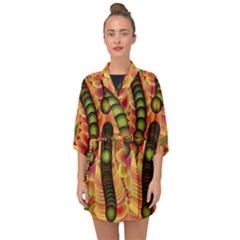 Abstract Background Digital Green Half Sleeve Chiffon Kimono by Ravend