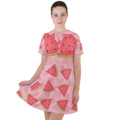 Background Watermelon Pattern Fruit Food Sweet Short Sleeve Shoulder Cut Out Dress  by Jancukart