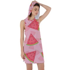 Background Watermelon Pattern Fruit Food Sweet Racer Back Hoodie Dress by Jancukart