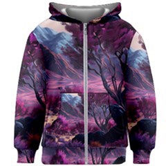 Landscape Landscape Painting Purple Purple Trees Kids  Zipper Hoodie Without Drawstring by Jancukart