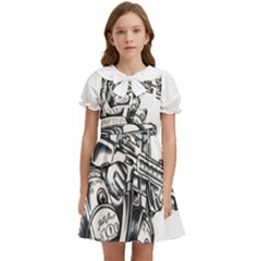 Scarface Movie Traditional Tattoo Kids  Bow Tie Puff Sleeve Dress by tradlinestyle