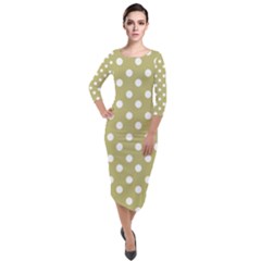 Lime Green Polka Dots Quarter Sleeve Midi Velour Bodycon Dress by GardenOfOphir